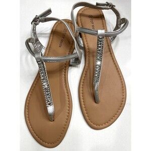 Top Moda Rhinestone Embellished T-Strap Flat Sandal Us Size Women’s 10 Silver